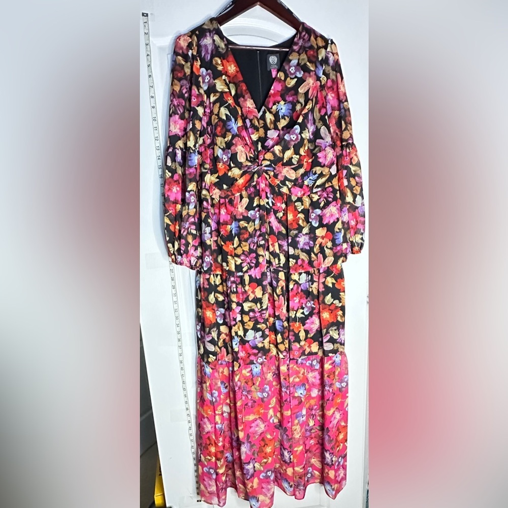 Vince Camuto Floral Twist Front Midi Dress Long Sleeve Plus 14W and 22W